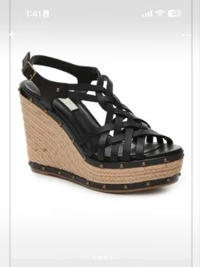 Lauren Ralph Lauren Black Woven Espadrille Wedge Sandal with Braided Platform